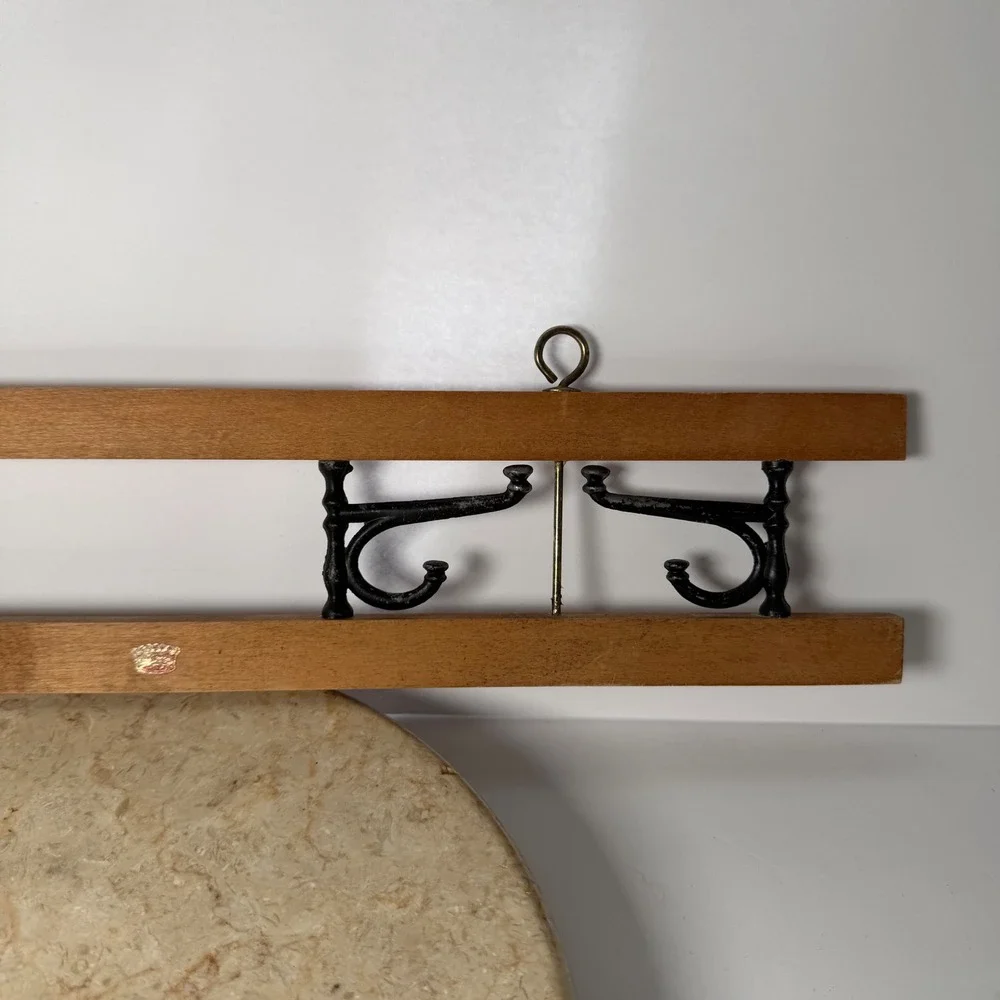 Vintage Wood Cast Iron Wall Mount Coat Rack 24